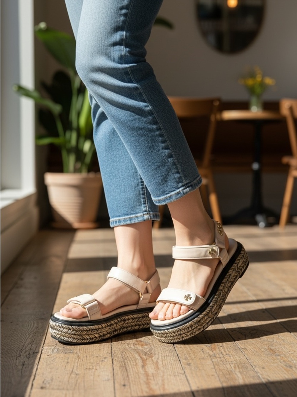 Tory Burch Beige Braided Metallic Platform Sandals for Women